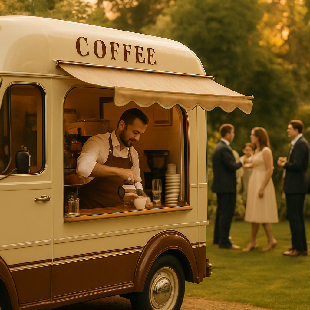 Barista crafting espresso at a premium mobile coffee event